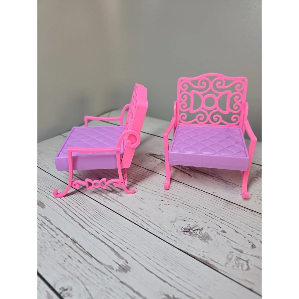 2pc Bright Pink Purple Dollhouse Chairs Barbie Chelsea Size